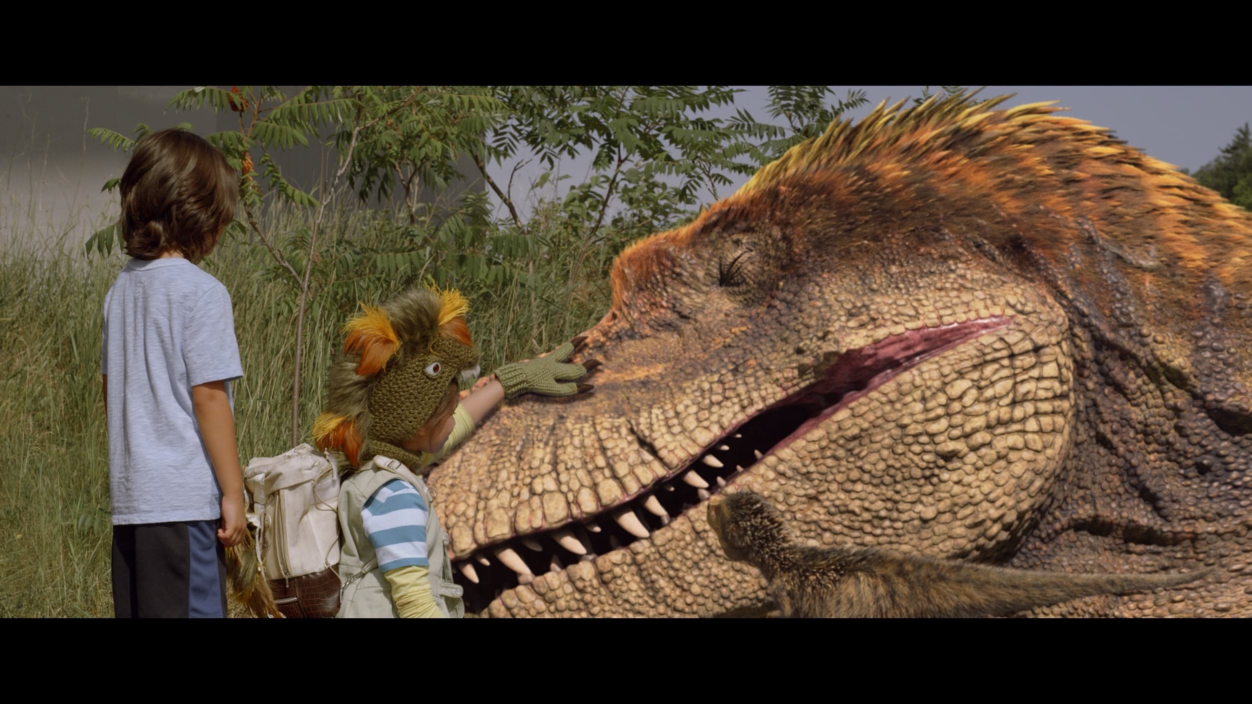 Dana petting Mama T-rex - 01